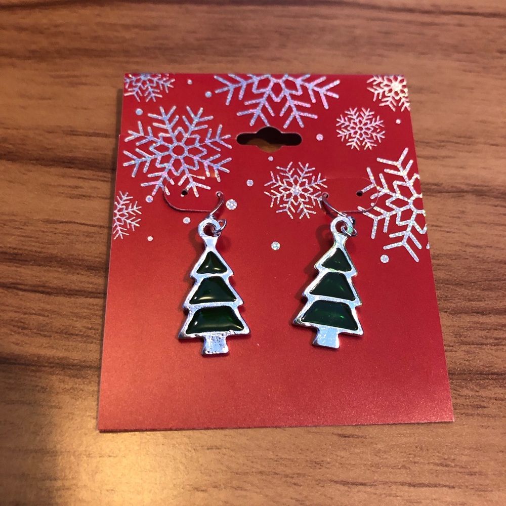 Green and Silver Christmas Tree Earrings